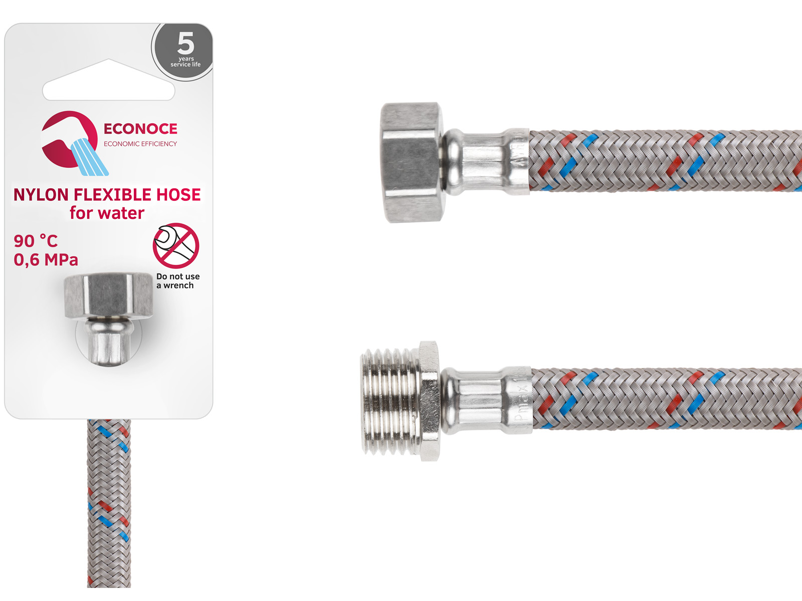 Подводка гибкая, Nylon, гайка 1/2″ — штуцер 1/2″ 100 см ECONOCE