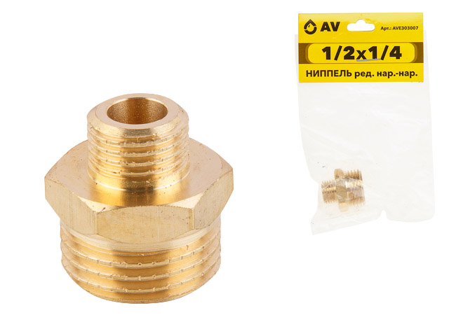 Ниппель ред. 1/2″ нар. х 1/4″ нар., AV Engineering (инд. упак.)