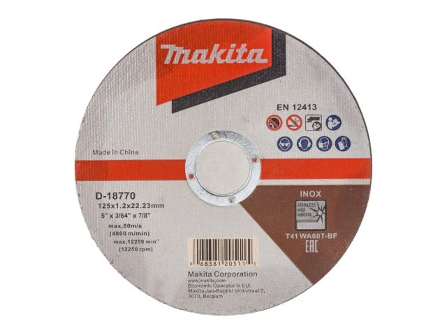 Круг отрезной 125х1.2×22.2 мм для стали/нержавеющей стали плоский WA60T MAKITA