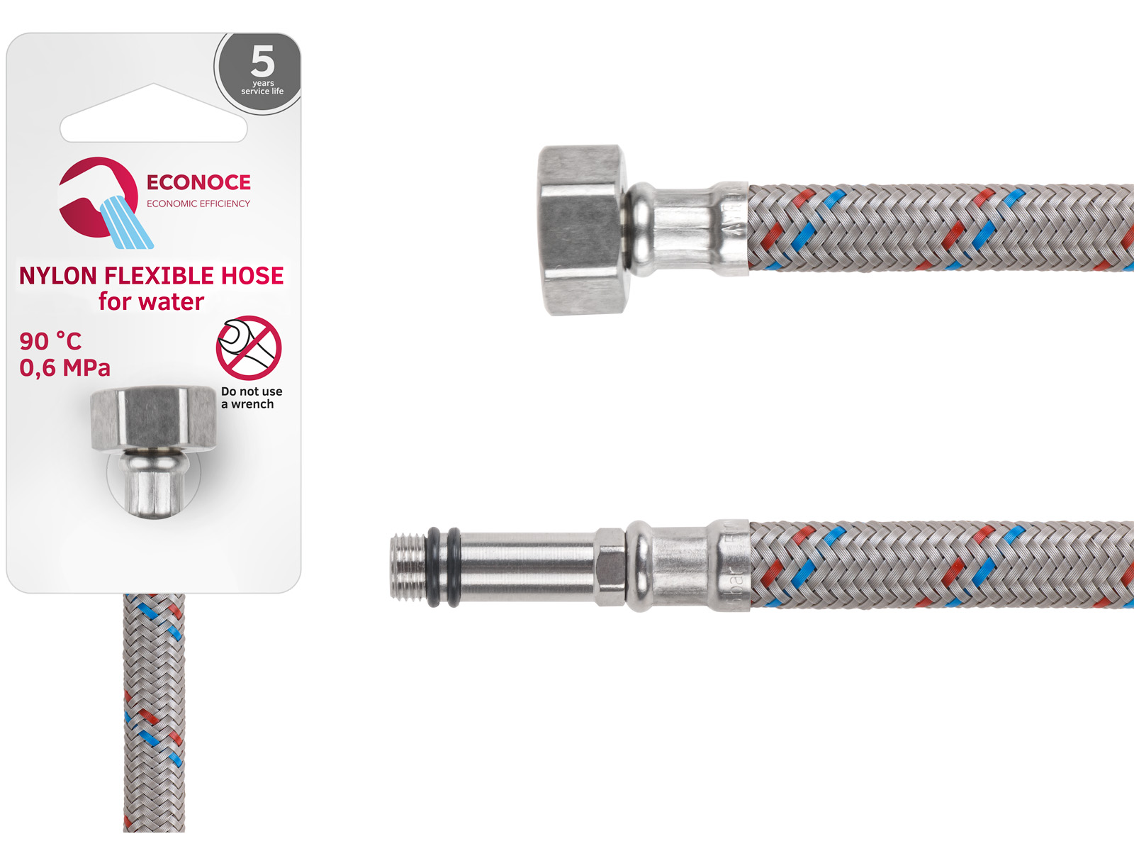 Подводка гибкая, Nylon, иголка м10 длинная — гайка 1/2″ 80 см ECONOCE