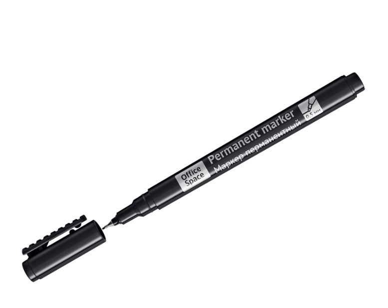 Маркер перманентный OfficeSpace черный, тонкий металл. наконечник, 0,5мм