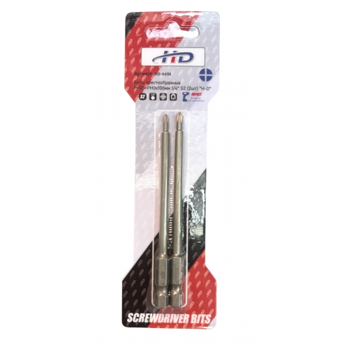 Биты крестообразные PH00+PH0х100мм 1/4" S2 (2шт) "H-D"