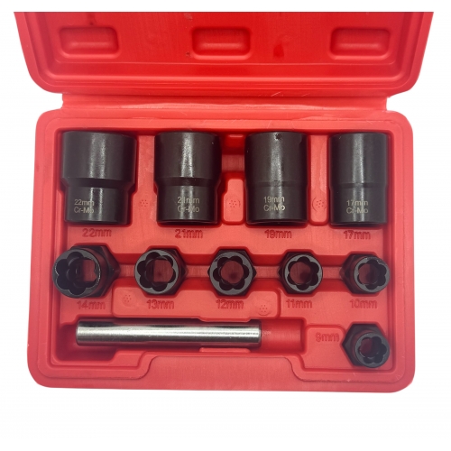 Головки-экстракторы для поврежденных болтов/гаек 9-22мм, 3/8", 1/2", CrMo, набор 11пр. "H-D"
