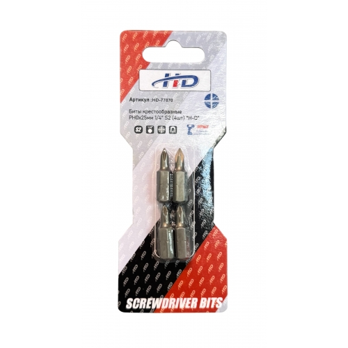 Биты крестообразные PH0х25мм 1/4" S2 (4шт) "H-D"