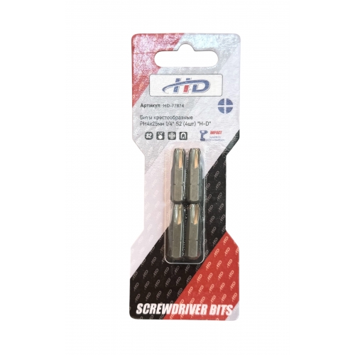 Биты крестообразные PH4х25мм 1/4" S2 (4шт) "H-D"
