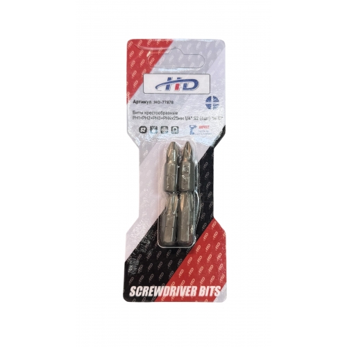 Биты крестообразные PH1+PH2+PH3+PH4х25мм 1/4" S2 (4шт) "H-D"
