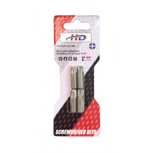 Биты крестообразные PZ4х25мм 1/4" S2 (4шт) "H-D"
