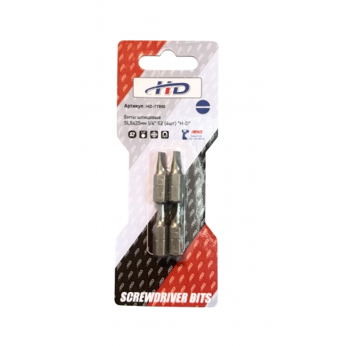 Биты шлицевые SL5х25мм 1/4" S2 (4шт) "H-D"