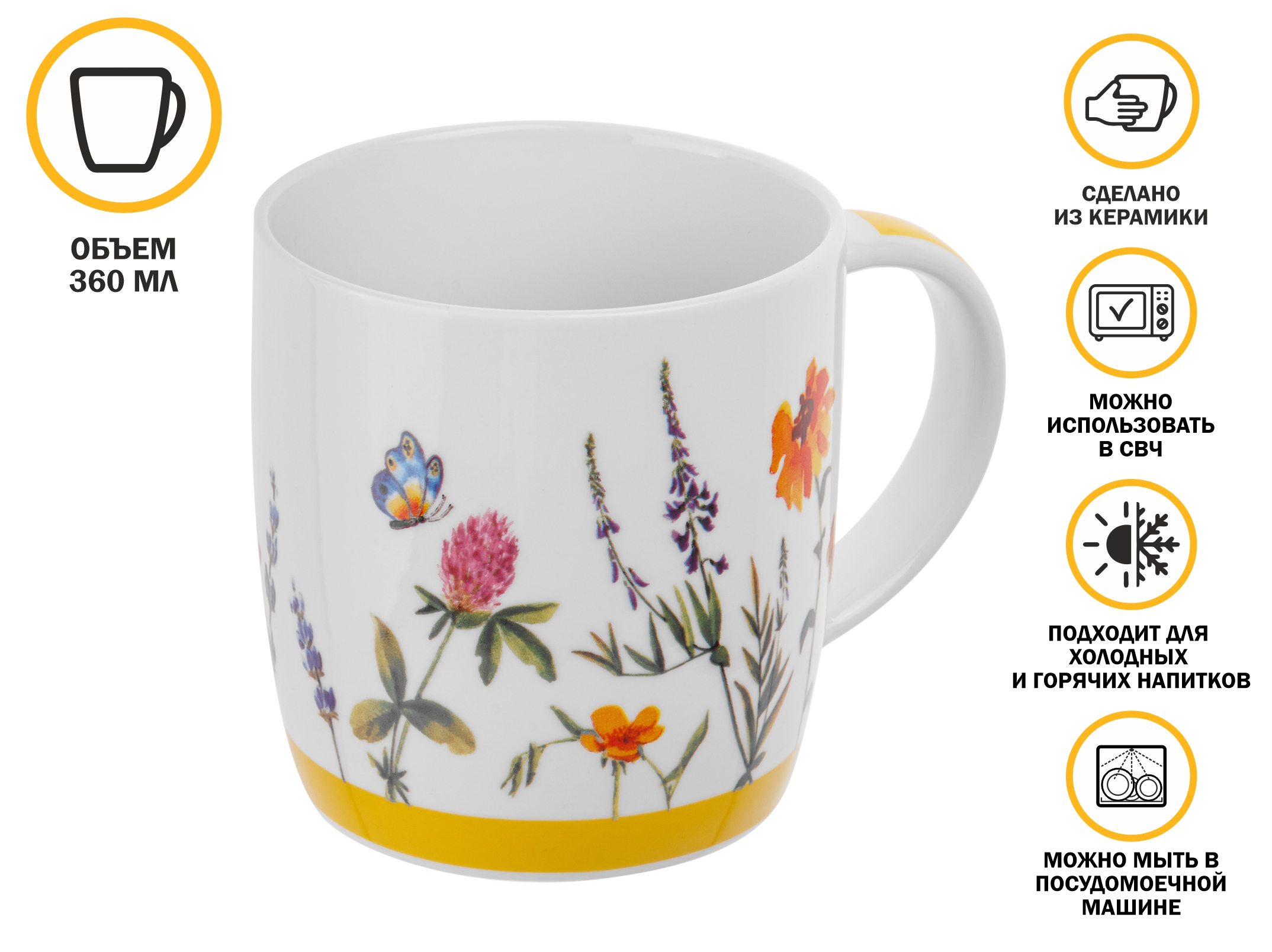 Кружка керамическая, 360 мл., SUMMER MELODY-3, PERFECTO LINEA