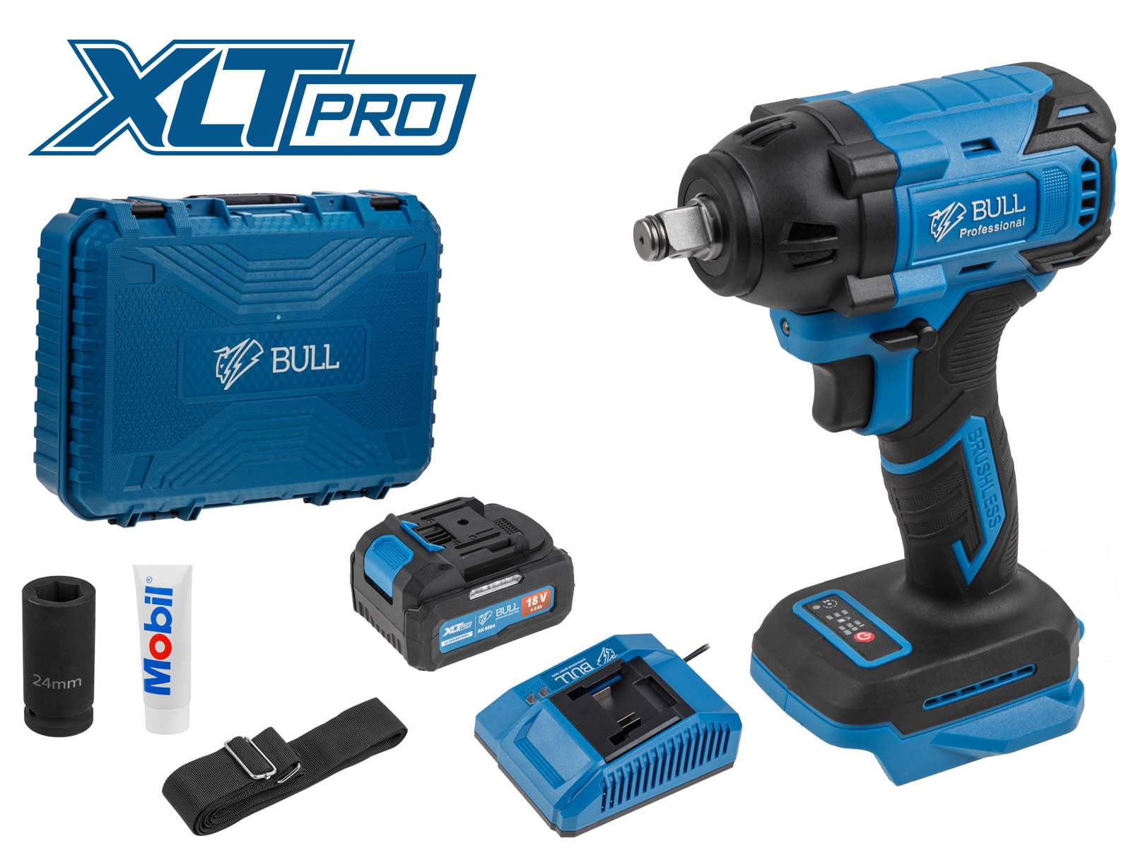 Аккум. ударный гайковерт BULL SC 1804 в чем. XLTpro БЕСЩЕТ., 18 В, 400 Н*м, 1/2″, 1х4 А*ч, з/у 4 А
