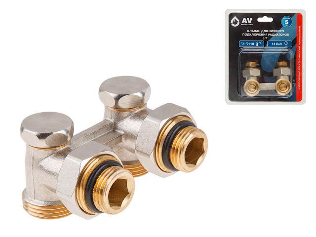 Клапан угловой вентильный 3/4″ нар. для радиатора (мультифлекс), AV Engineering (инд. упак.)