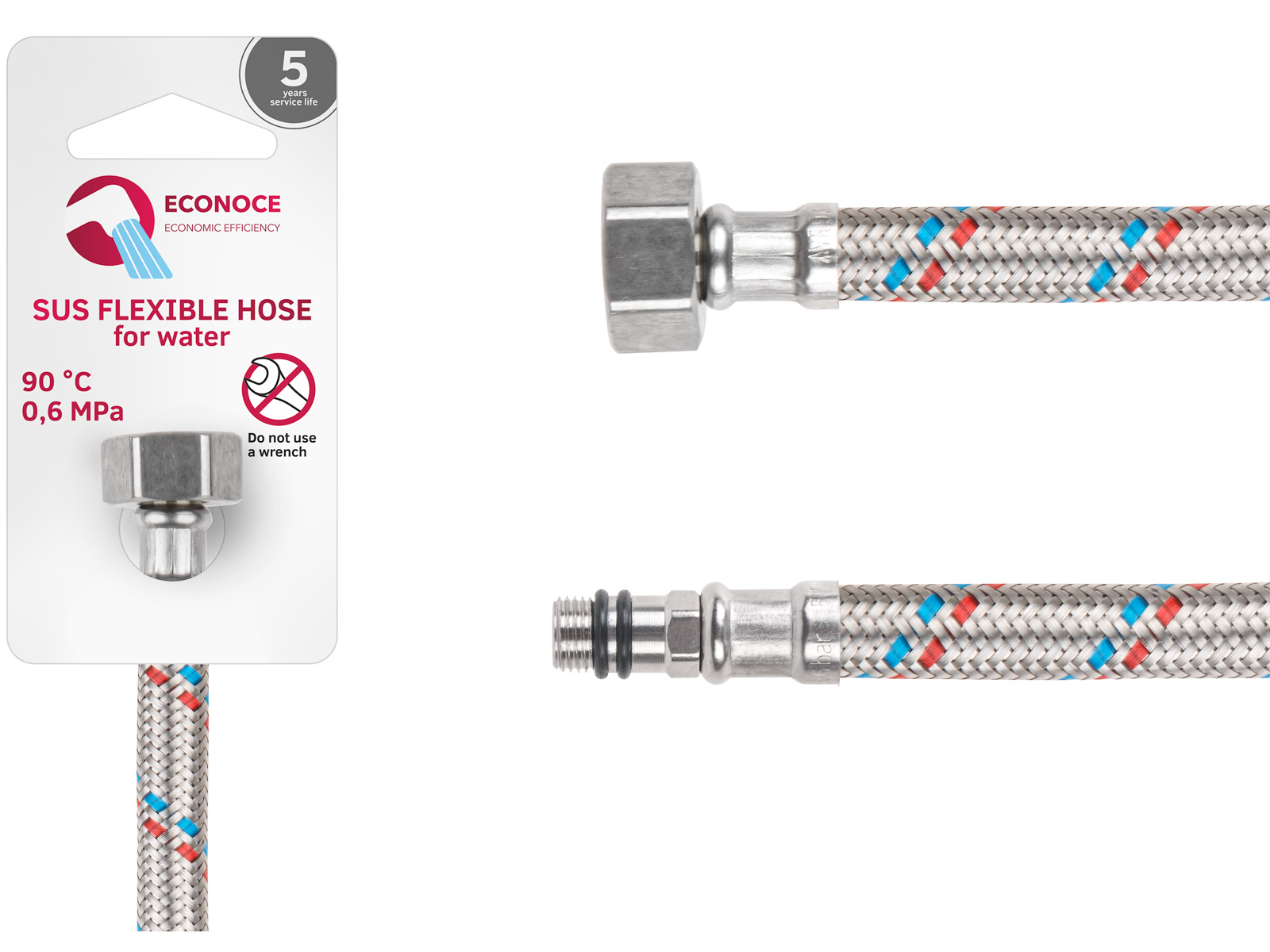 Подводка гибкая, SUS, иголка м10 короткая — гайка 1/2″ 100 см ECONOCE