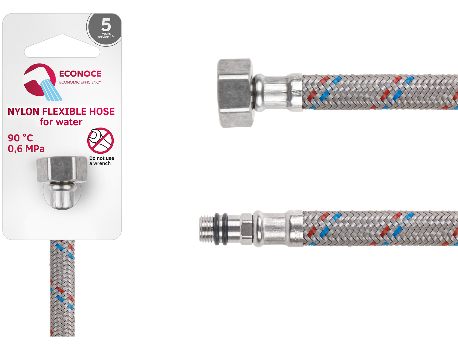 Подводка гибкая, Nylon, иголка м10 короткая — гайка 1/2″ 60 см ECONOCE