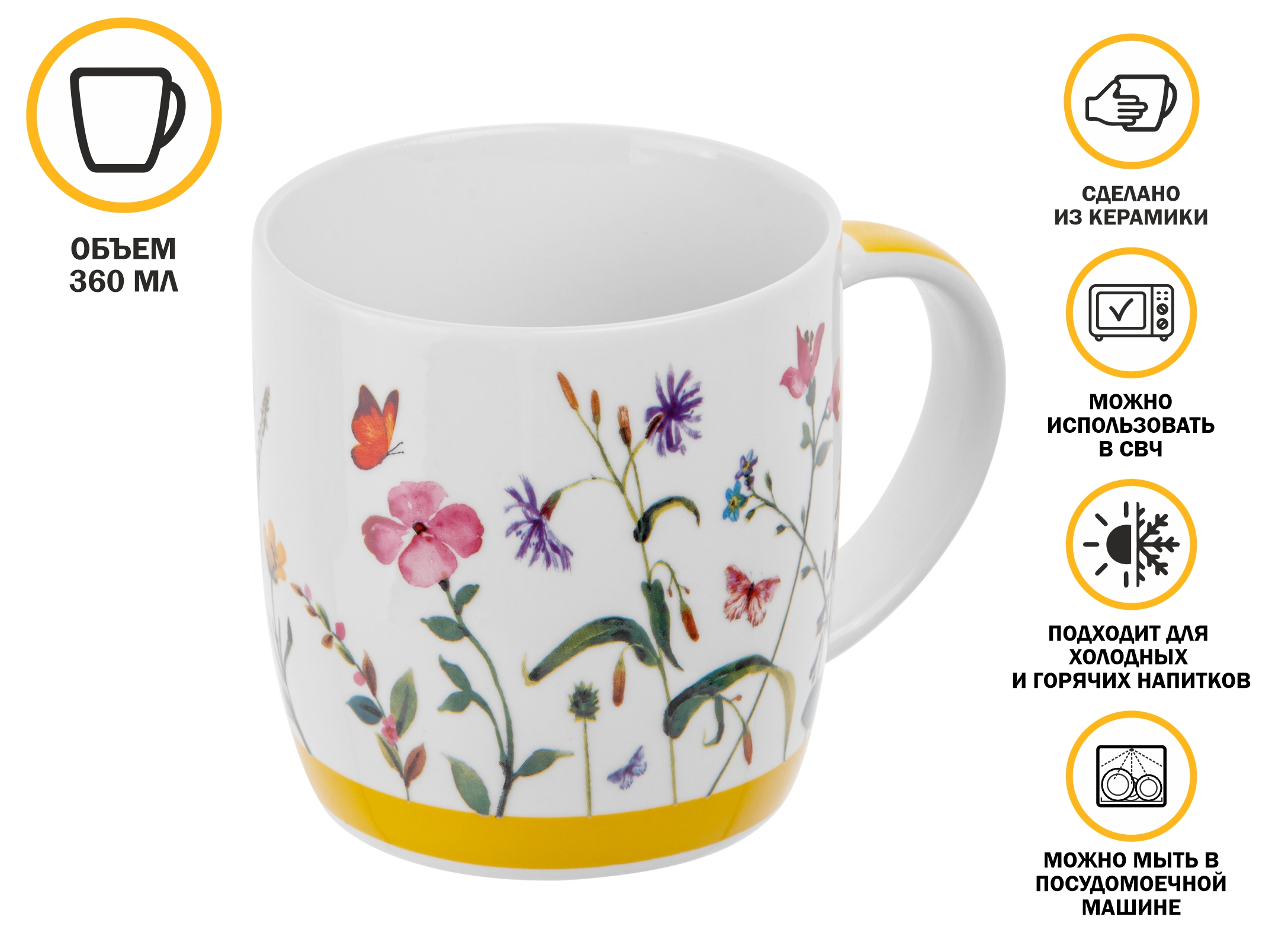 Кружка керамическая, 360 мл., SUMMER MELODY-1, PERFECTO LINEA