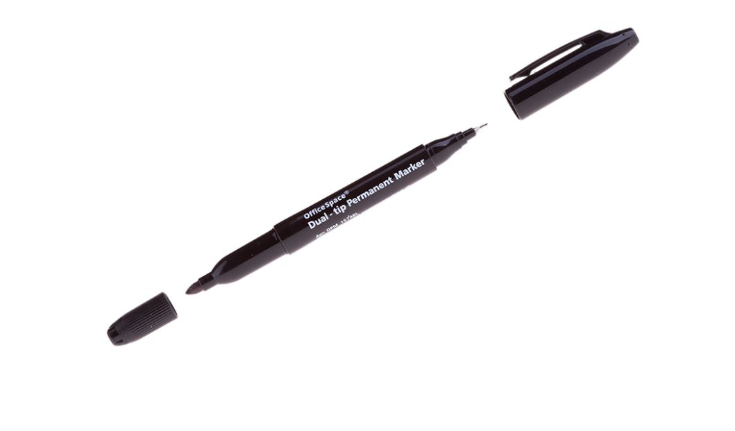 Маркер перманентный двухсторонний OfficeSpace черный, пулевидный, 0,8/2,2мм