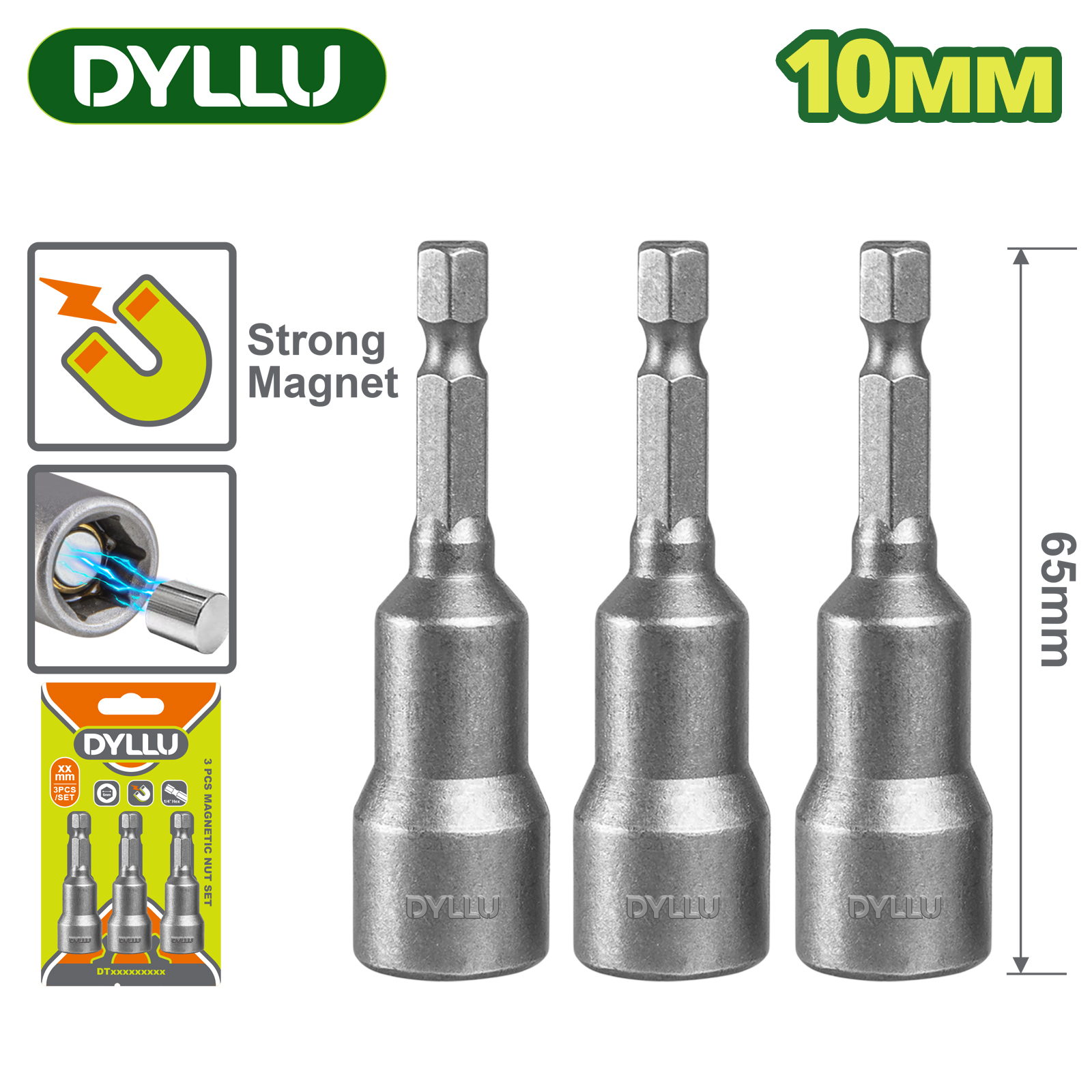 Торцевая магнитная насадка 10×65 мм DYLLU DTWR2K10 (3 шт.)