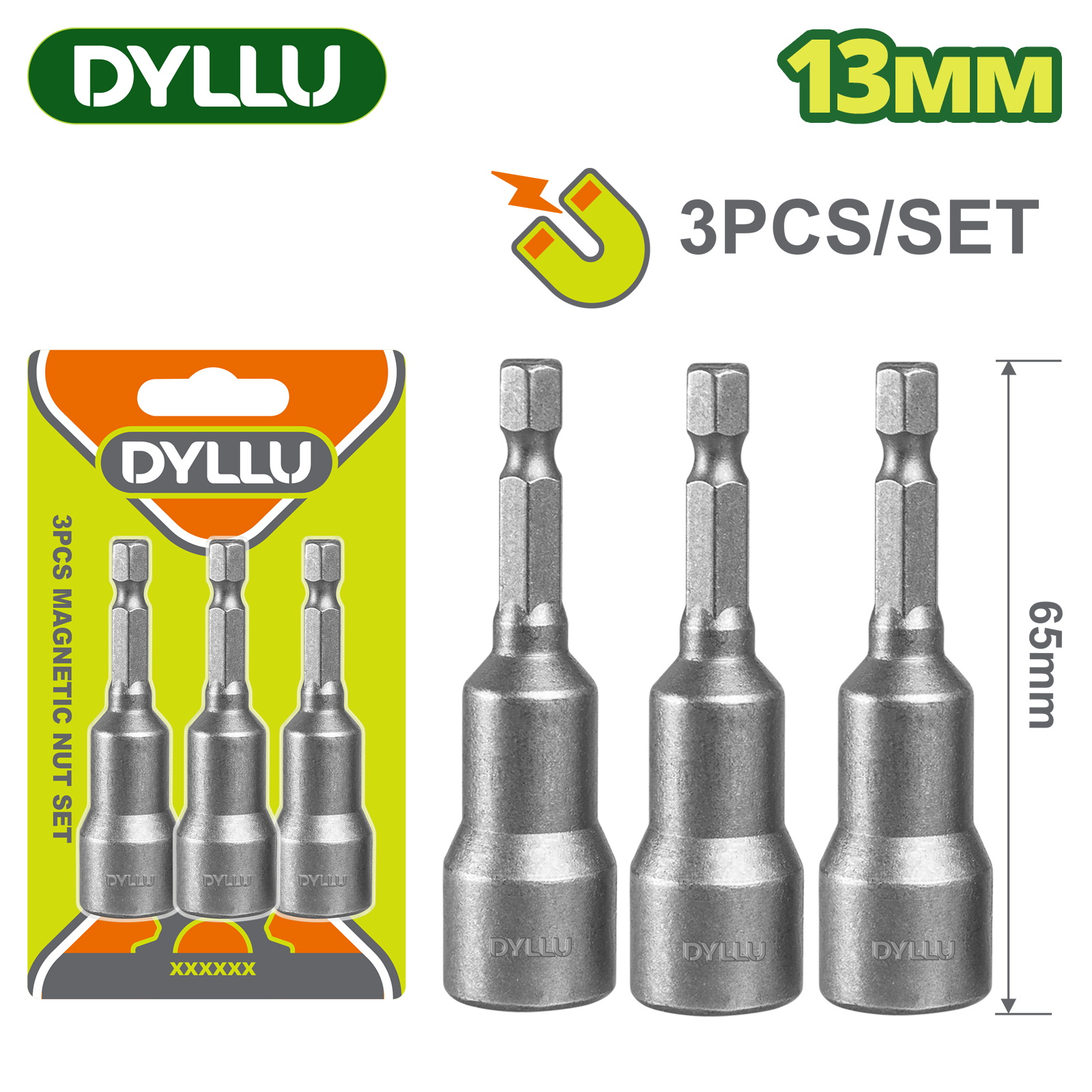 Торцевая магнитная насадка 13×65 мм DYLLU DTWR2K13 (3 шт)