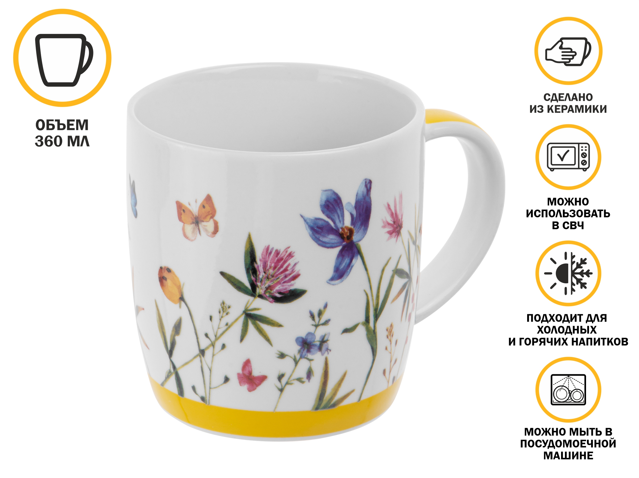 Кружка керамическая, 360 мл., SUMMER MELODY-2, PERFECTO LINEA