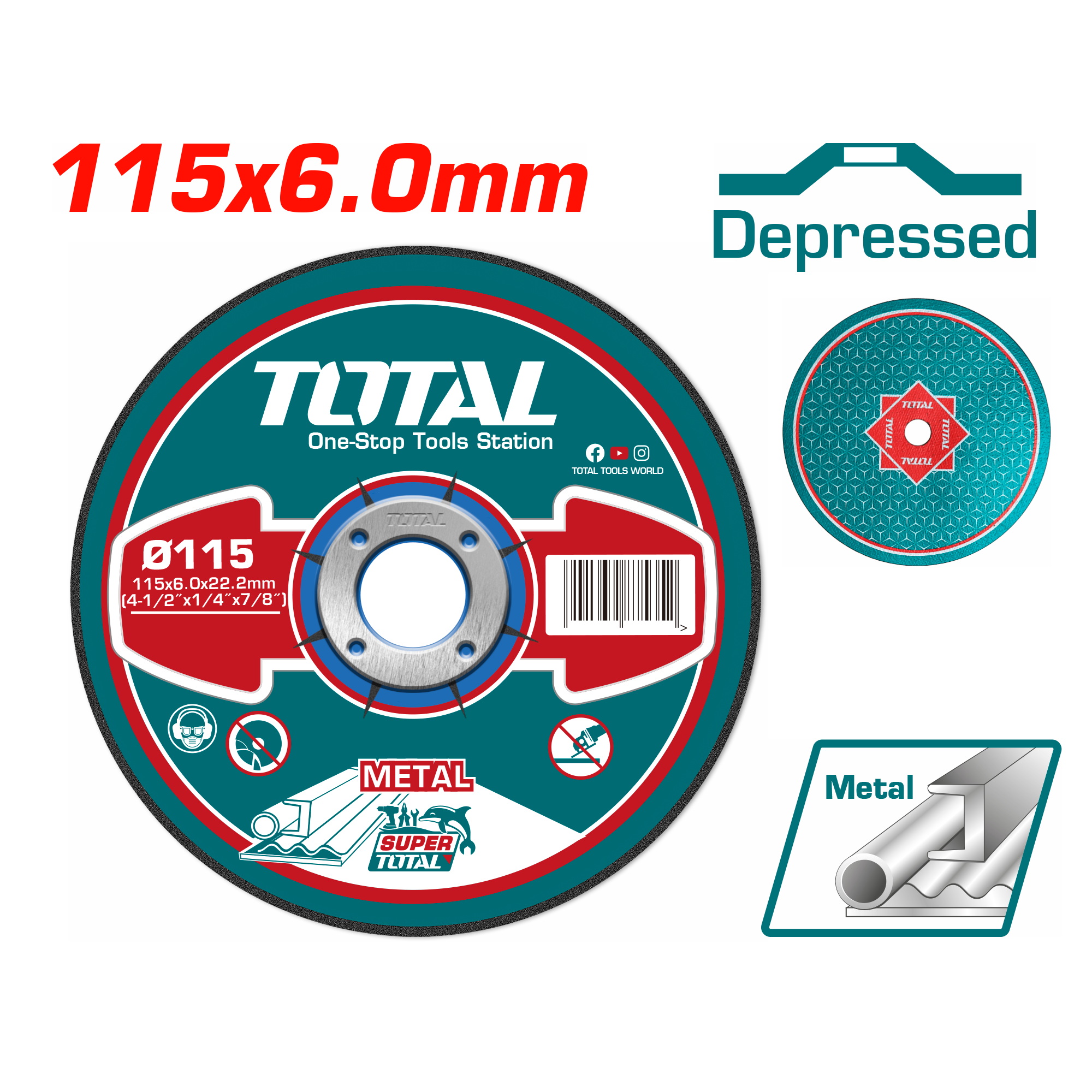 Круг шлифовальный 115×6,0x22,2 мм по металлу TOTAL TAC2231151