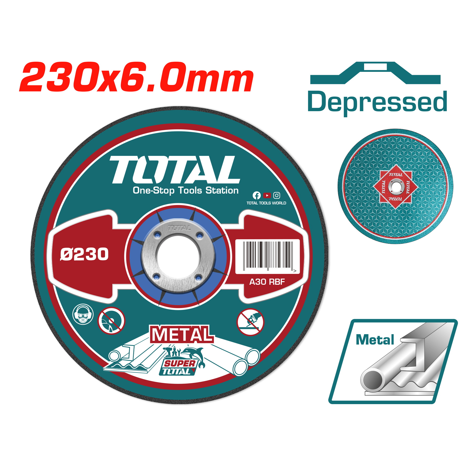 Круг шлифовальный 230×6,0x22,2 мм по металлу TOTAL TAC2232301