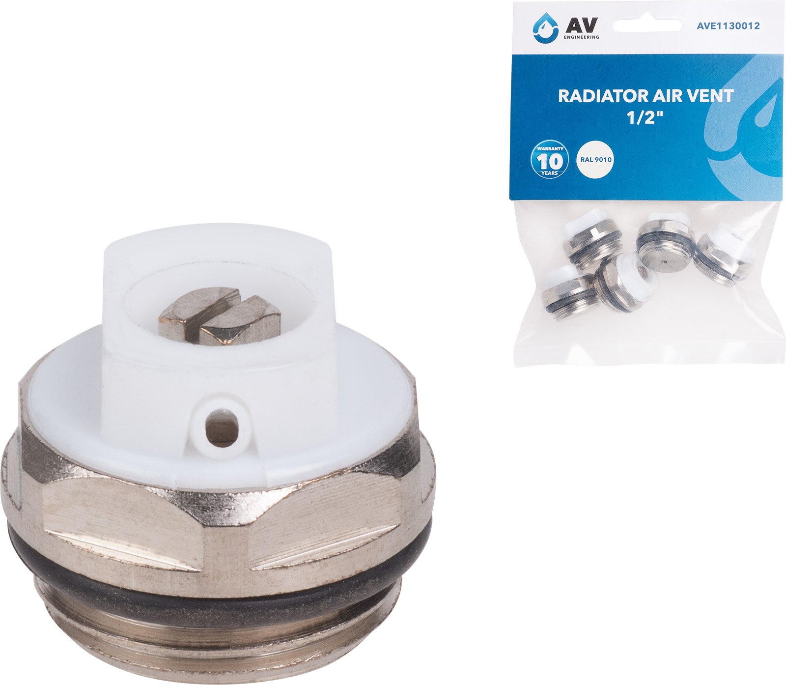Воздухоотводчик 1/2″  (кран Маевского) для радиатора,(5 шт. инд. упак.) AV Engineering