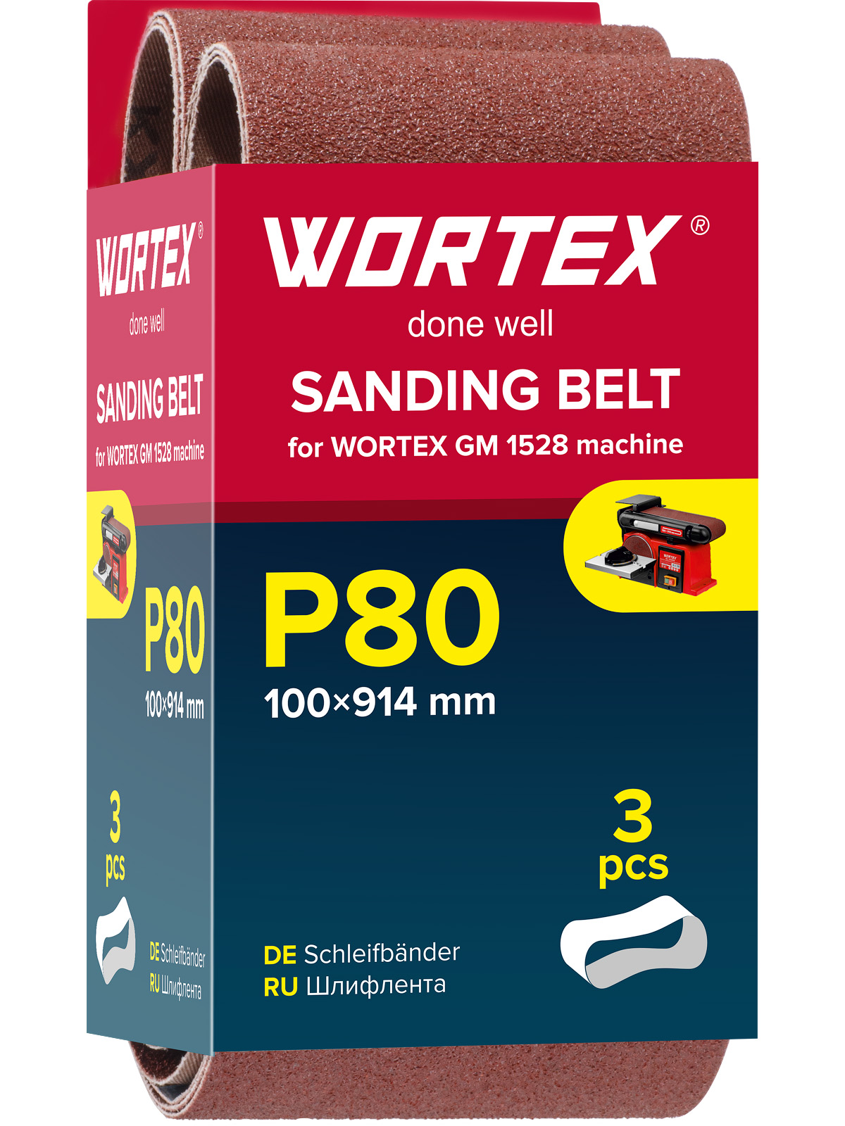 Шлифлента 100×914 мм P80 бесконечная 3 шт. для станка WORTEX GM 1528