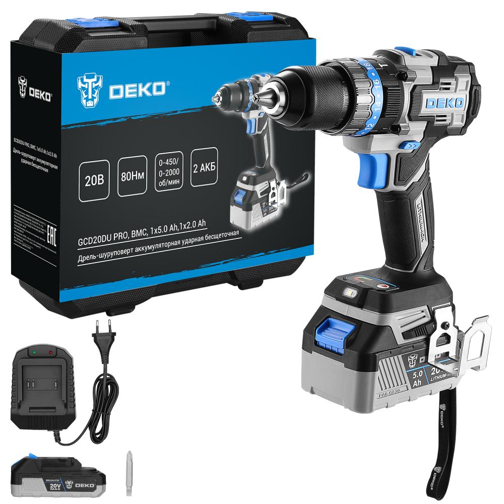 Дрель-шуруповерт ударная аккумуляторная DEKO GCD20DU PRO 083-1107