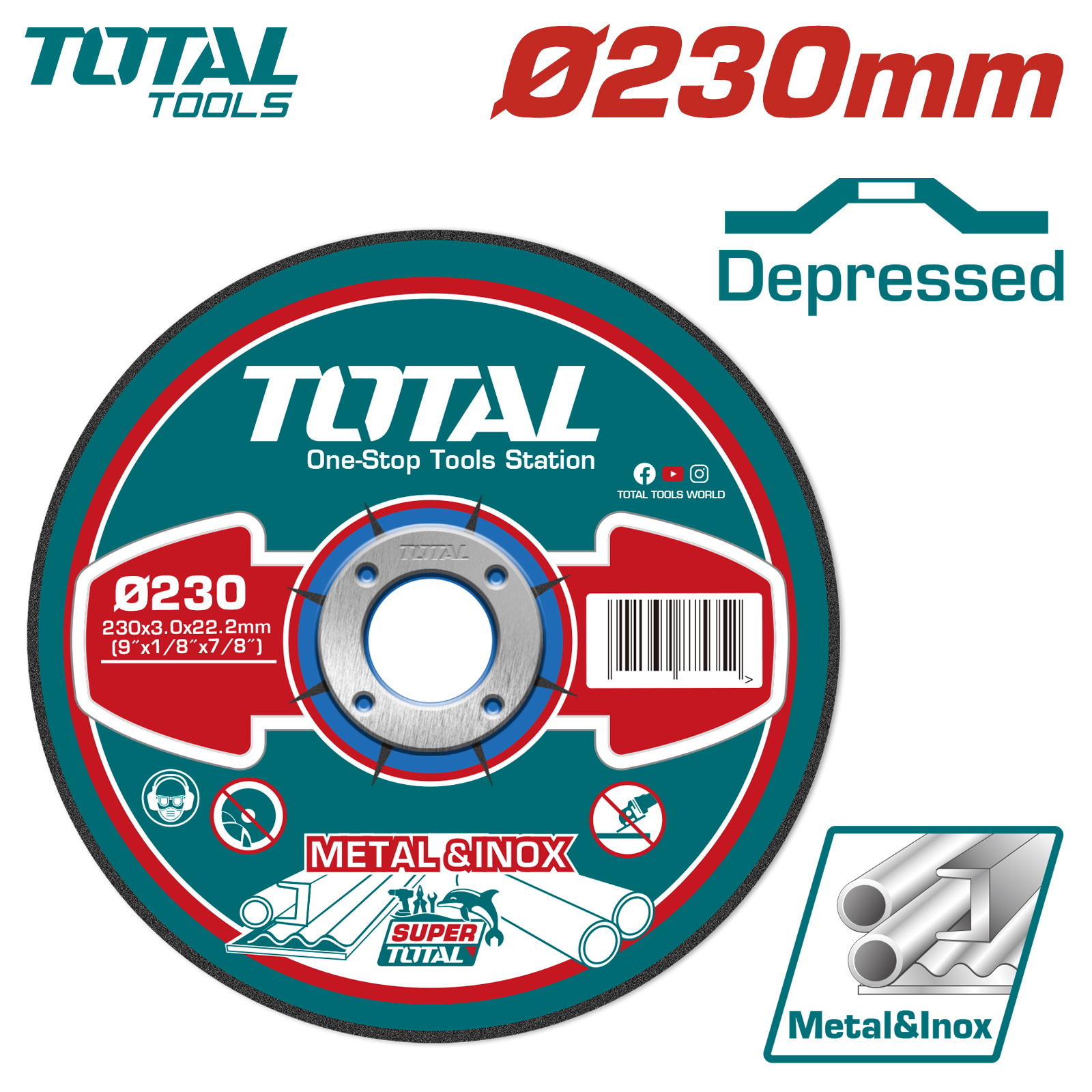 Круг отрезной 230×3,0x22,2 мм по металлу TOTAL TAC2212301