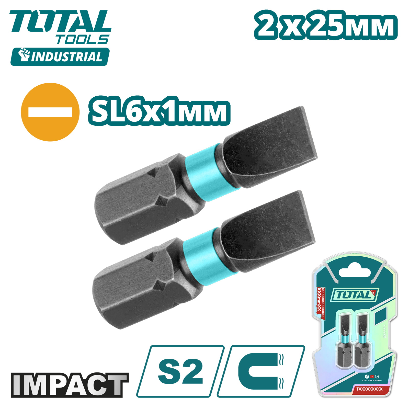 Бита ударная SL6 25мм TOTAL TACIM71SL625 (2 шт)