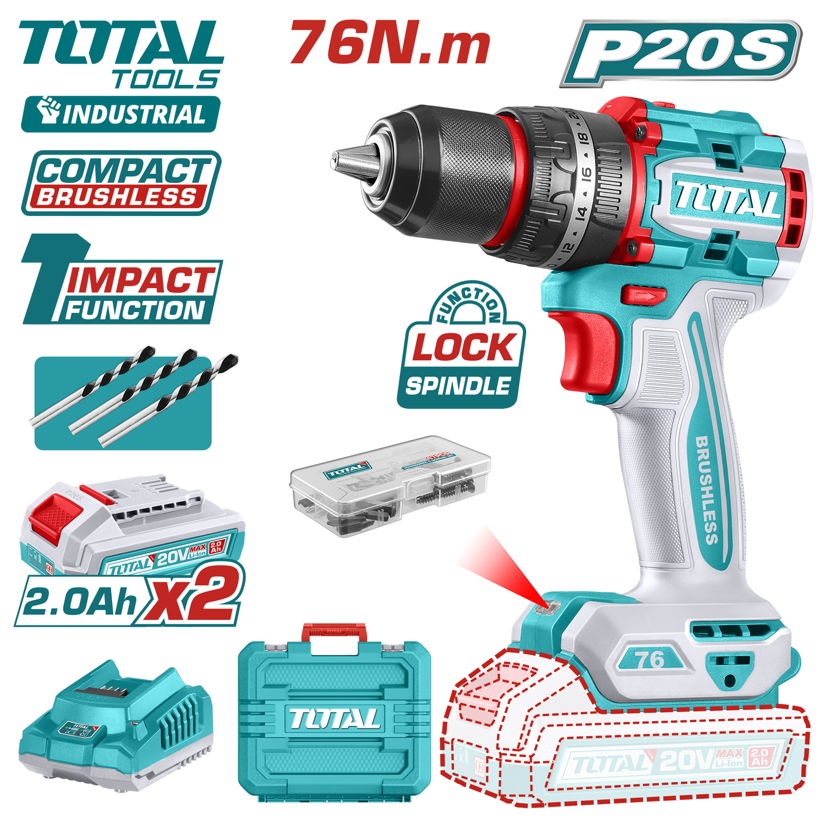 Дрель-шуруповерт ударная TOTAL TIDLI20768