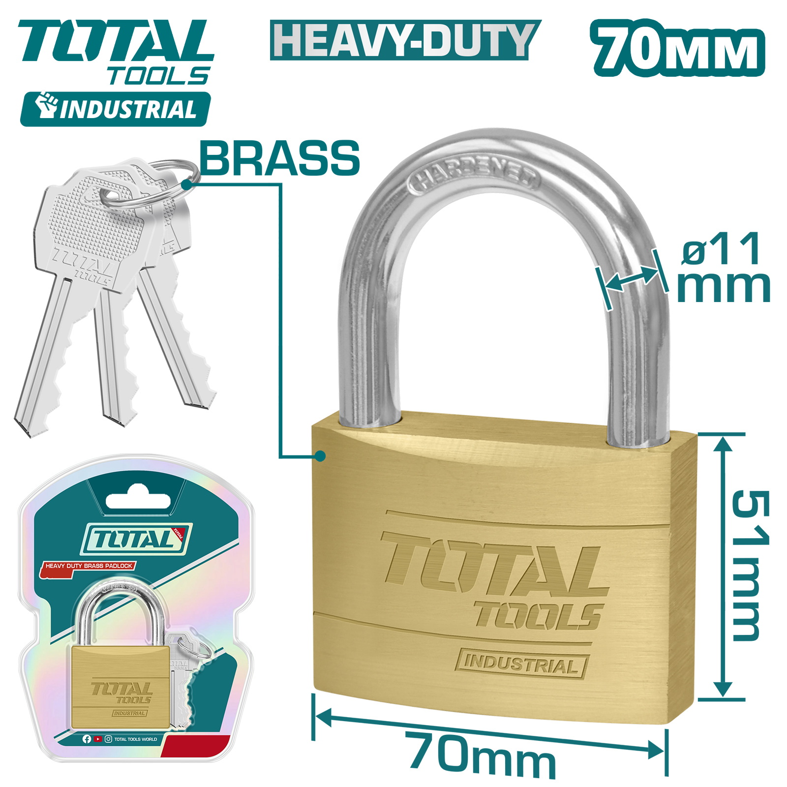 Замок навесной латунный 70мм TOTAL TLK32702