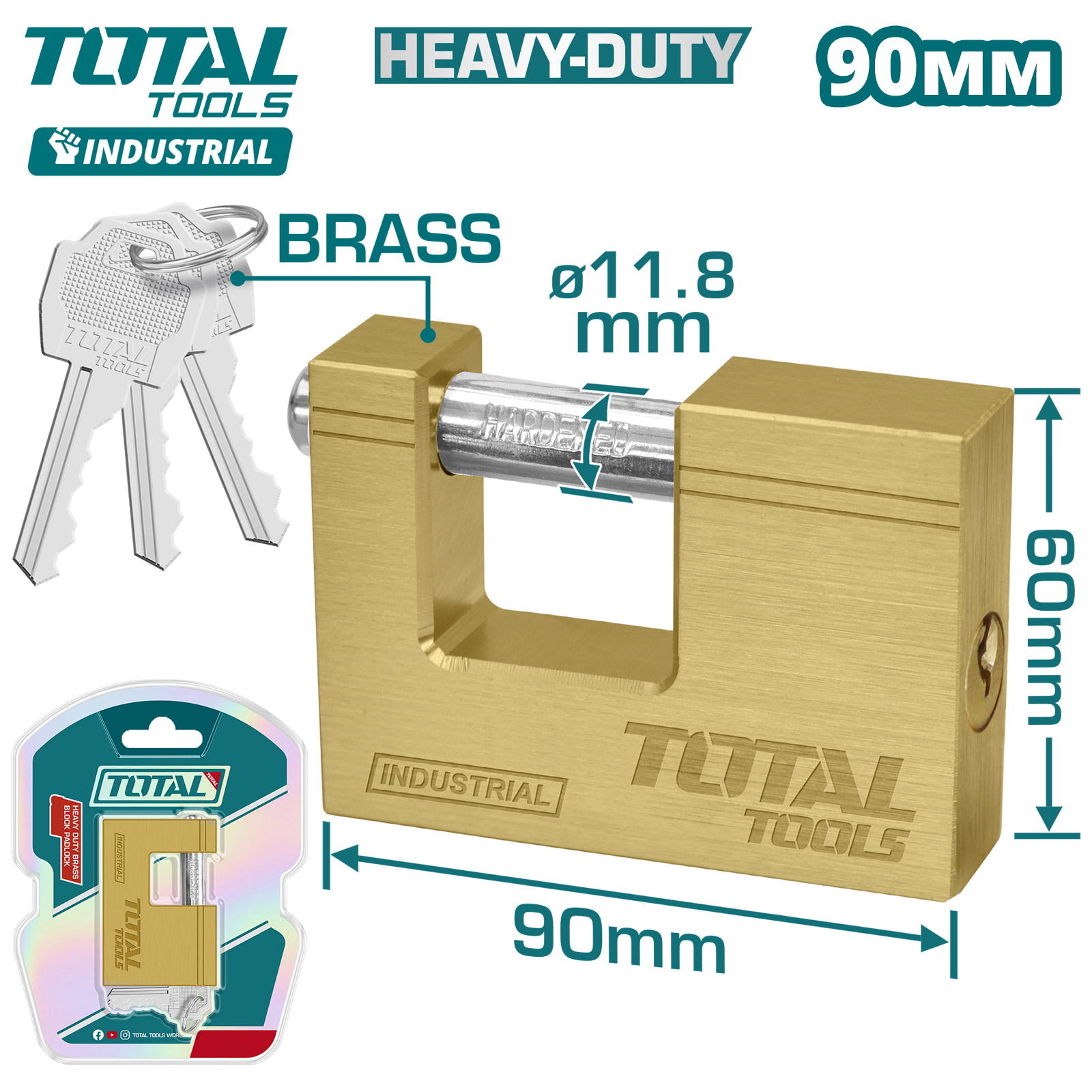 Замок навесной латунный 90мм TOTAL TLK32903