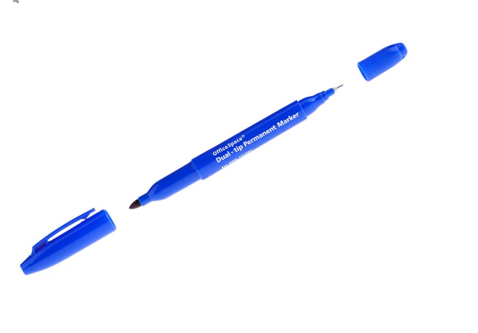Маркер перманентный двухсторонний OfficeSpace синий, пулевидный, 0,8/2,2мм