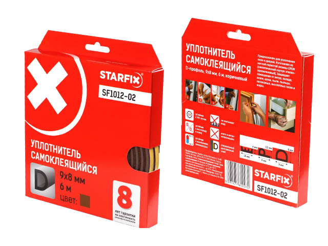 Уплотнитель «D» коричневый  9х8мм 6м (сдвоенный профиль 2х3м) STARFIX