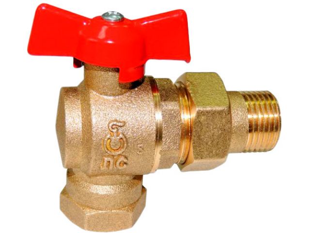 Кран шаровый угловой 1/2″ нар.-вн. бабочка (со сгоном) PN1,6 МПа 11Б27п17, Цветлит