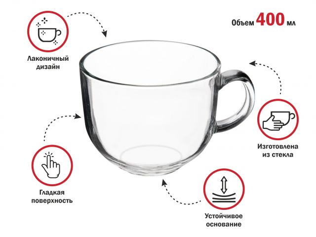 Кружка-бульонница стеклянная, 400 мл, Clear, PERFECTO LINEA