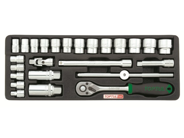 Набор-сет головок 3/8″ 25предм. 6гр. 136х364мм TOPTUL
