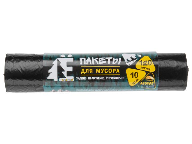 Мешки для мусора, 120 л, 10 шт, «Е-Ромашка», черные, РОМАШКА