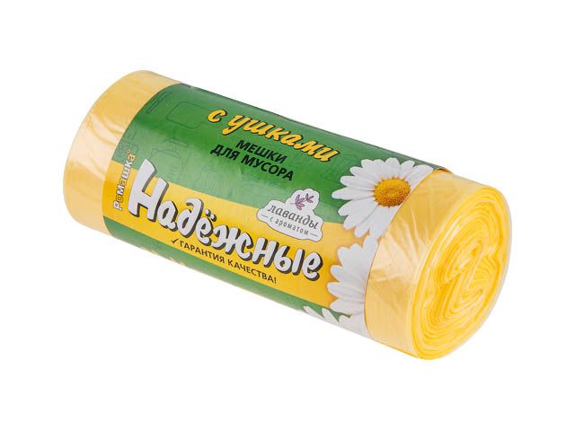 Мешки для мусора с ушками, 35 л, 30 шт, «НАДЕЖНЫЕ», желтые, РОМАШКА