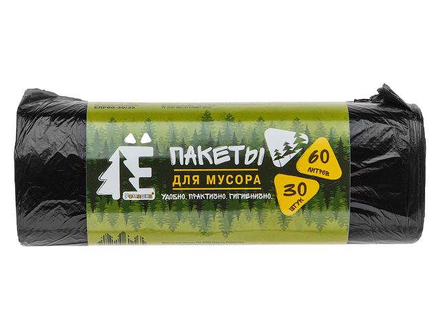 Мешки для мусора, 60 л, 30 шт, «Е-Ромашка», черные, РОМАШКА