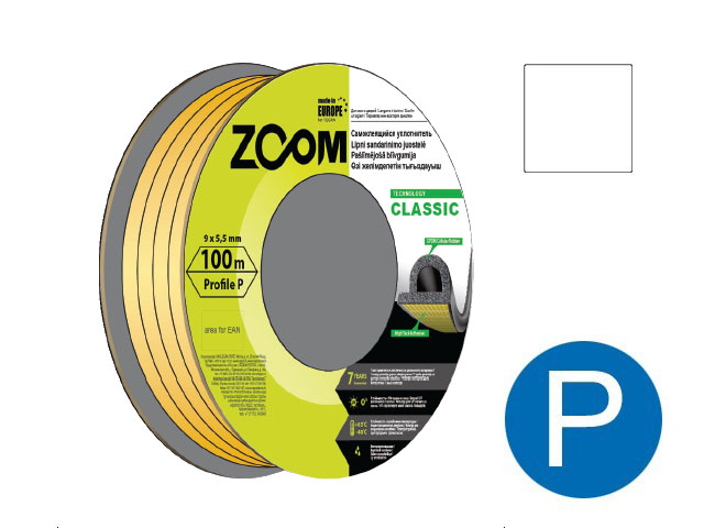 Уплотнитель «P» белый 9×5,5мм сдвоенный профиль (2х50м) ZOOM CLASSIC