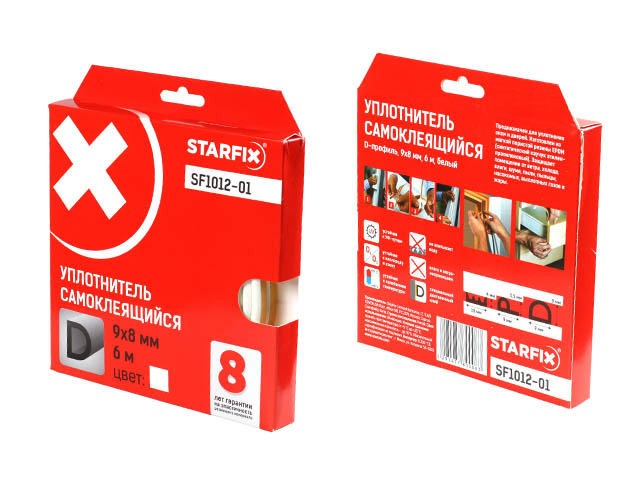 Уплотнитель «D» белый  9х8мм 6м (сдвоенный профиль 2х3м) STARFIX