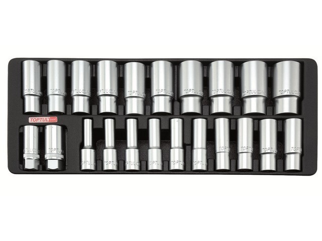 Набор-сет головок 1/2″ удлин. 8-32мм 22шт. 434х176мм TOPTUL