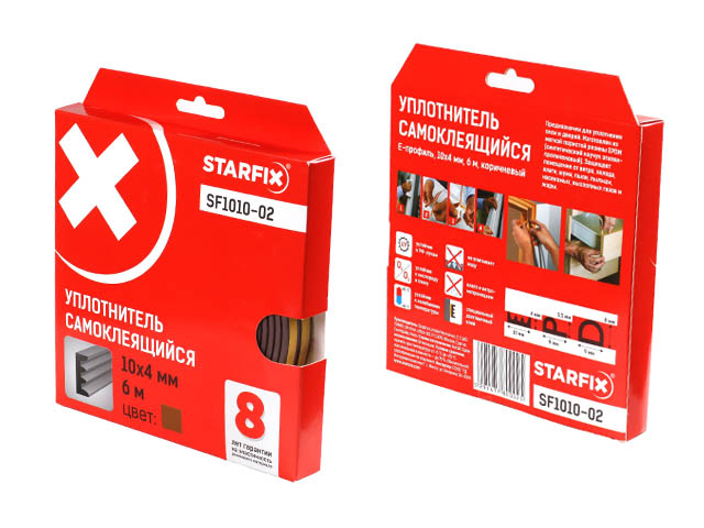 Уплотнитель «E» коричневый 10х4мм 6м (сдвоенный профиль 2х3м) STARFIX
