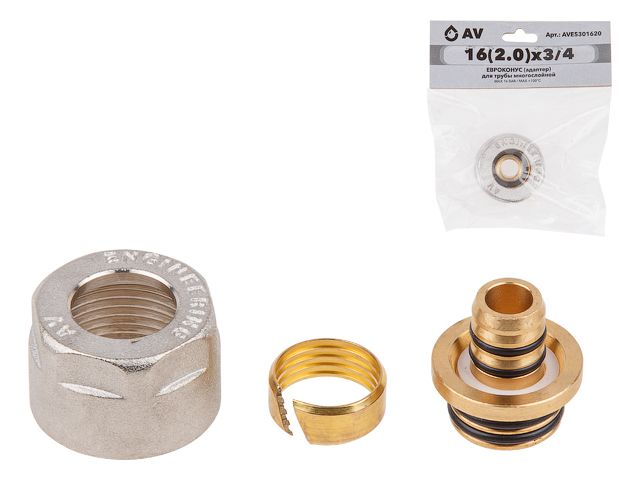 Евроконус (адаптер) 16(2.0) х 3/4″ вн. для труб PEX, AV Engineering (инд. упак.)