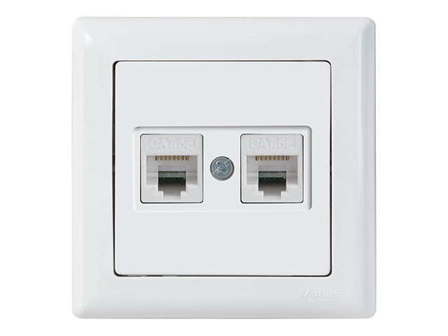 Розетка компьютерная 2xRJ45 (Cat5e, скрытая) белая, DARIA, MUTLUSAN