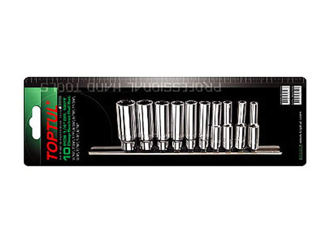 Набор головок 1/4″ дюймовые 3/16″-9/16″ 12гр. 10шт на подвесе TOPTUL