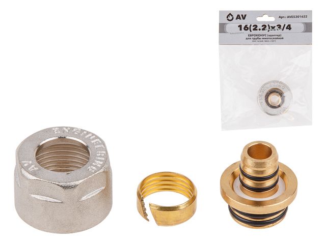 Евроконус (адаптер) 16(2.2) х 3/4″ вн. для труб PEX, AV Engineering (инд. упак.)