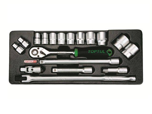 Набор-сет головок 1/2″ 18предм. 6гр. 434х176мм TOPTUL