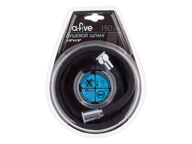 Шланг душевой, Si, 1/2″ г-г 150 см, черн., a-five